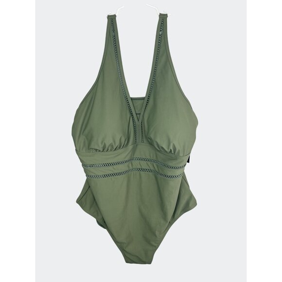 Daci Olive Green One-Piece Swimsuit With Adjustable Straps & Waist Detail 20W - Picture 5 of 15